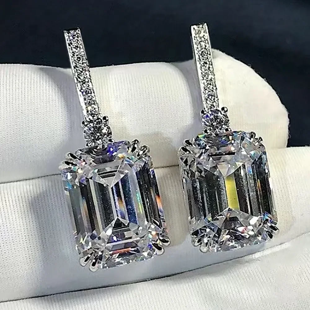Emerald cut CZ   Diamond Post back Drop Earrings💎